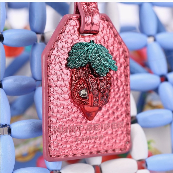 Kurt Geiger Blue and White Woven Tote with Red Strawberry Tag - Picture 6 of 7